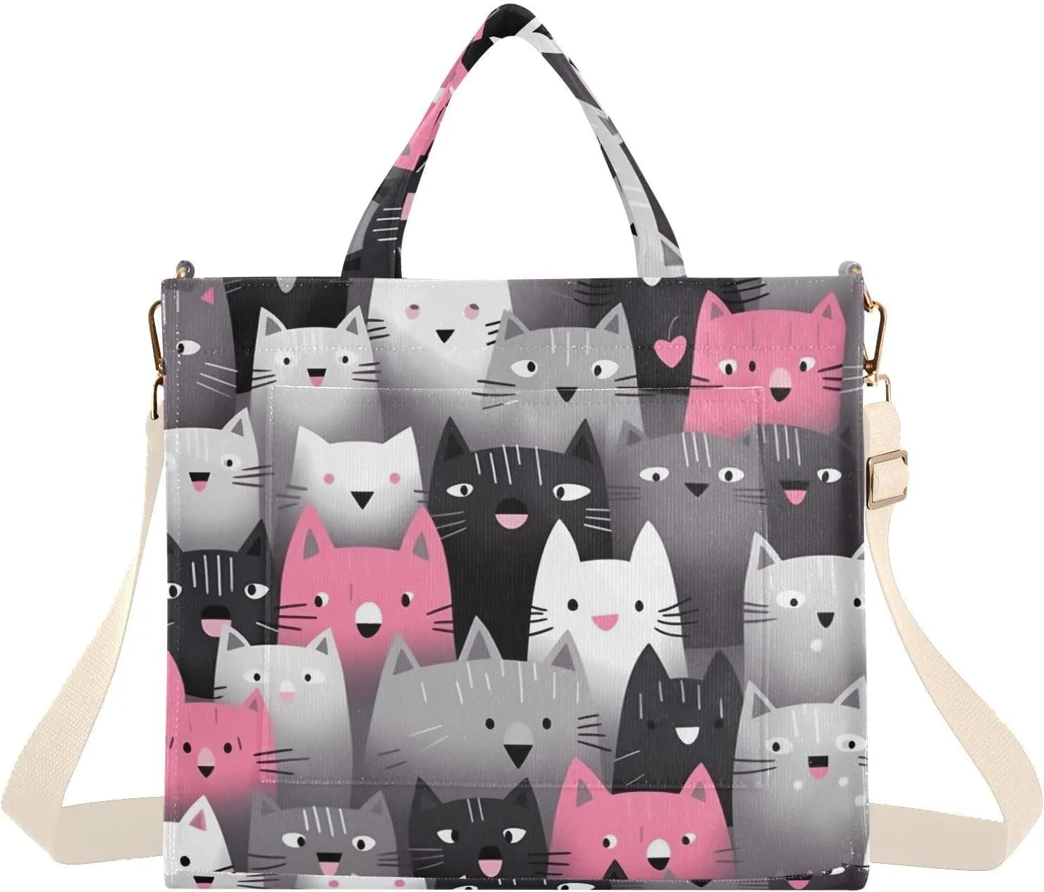 Pink and Gray Cats Corduroy Tote Bag for Women Hobo Crossbody Bag Purse Stylish Shoulder Handbag Messenger Bags, S