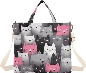 Pink and Gray Cats Corduroy Tote Bag for Women Hobo Crossbody Bag Purse Stylish Shoulder Handbag Messenger Bags, S