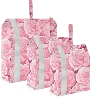 Pink Roses Packing Cubes for Travel 3 Set Compression Travel Bags Suitcase Organizer Bags Set for Packing