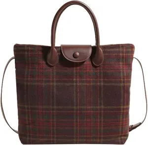Plaid Tote Bags for Women Vintage Crossbody Bags for Women Slouchy Satchel Handbag Shoulder Bag Travel Tote Office Tote