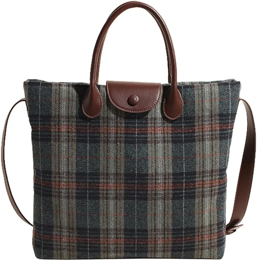 Plaid Tote Bags for Women Vintage Crossbody Bags for Women Slouchy Satchel Handbag Shoulder Bag Travel Tote Office Tote