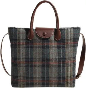 Plaid Tote Bags for Women Vintage Crossbody Bags for Women Slouchy Satchel Handbag Shoulder Bag Travel Tote Office Tote