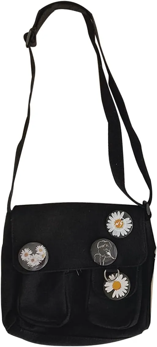 PORRASSO Casual Crossbody Bag Women Canvas Shoulder Bag Satchel Ladies Messenger Bag for Work Travel Daily Use Black A