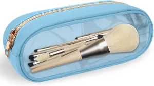 Preppy Cosmetic Clutch - Transparent PVC & Nylon Travel Toiletry Case, Slim Zipper Pouch for Purse, Cute Makeup Brush Case for Women(Blue)