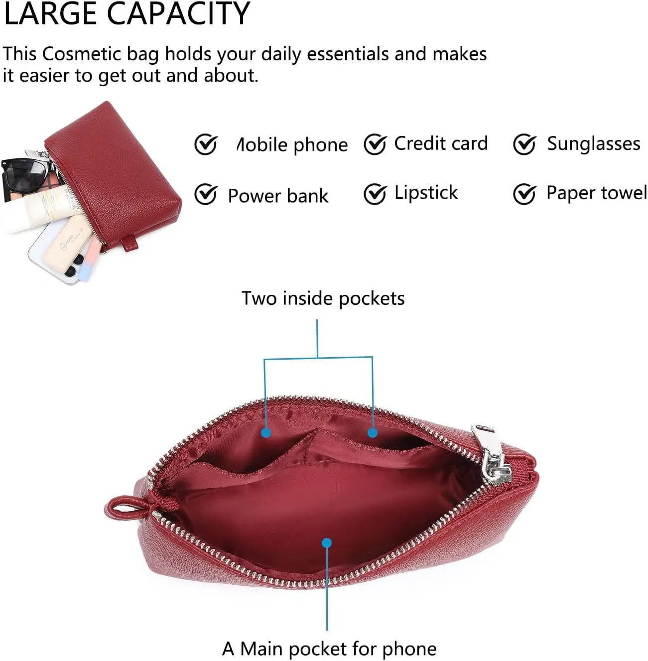 PU Leather Makeup Simple and Convenient Handbag Small Exquisite Storage Bag (Pu/Saddle Brown)