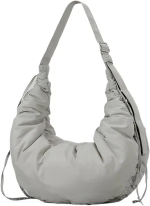 Puffer Crescent Bag for Women Nylon Padded Luna Shoulder Bag Hobo Purse Lightweight Shoulder Handbag