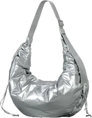 Puffer Crescent Bag for Women Nylon Padded Luna Shoulder Bag Hobo Purse Lightweight Shoulder Handbag