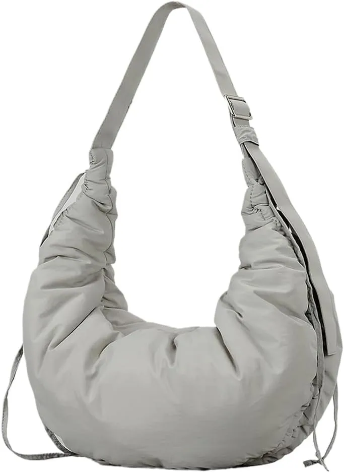 Puffer Crescent Bag for Women Nylon Padded Luna Shoulder Bag Hobo Purse Lightweight Shoulder Handbag