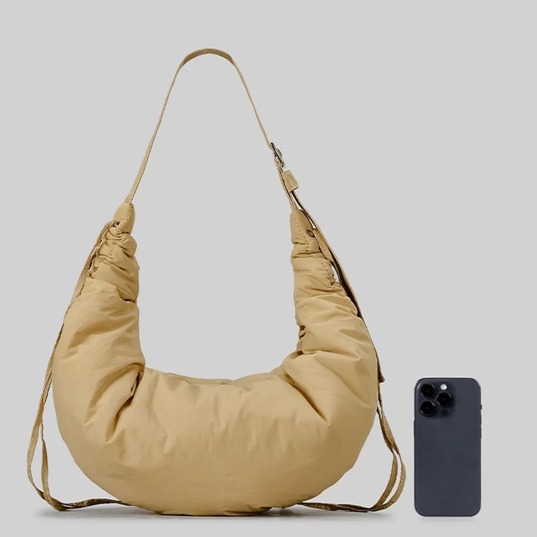 Puffer Crescent Bag for Women Nylon Padded Luna Shoulder Bag Hobo Purse Lightweight Shoulder Handbag