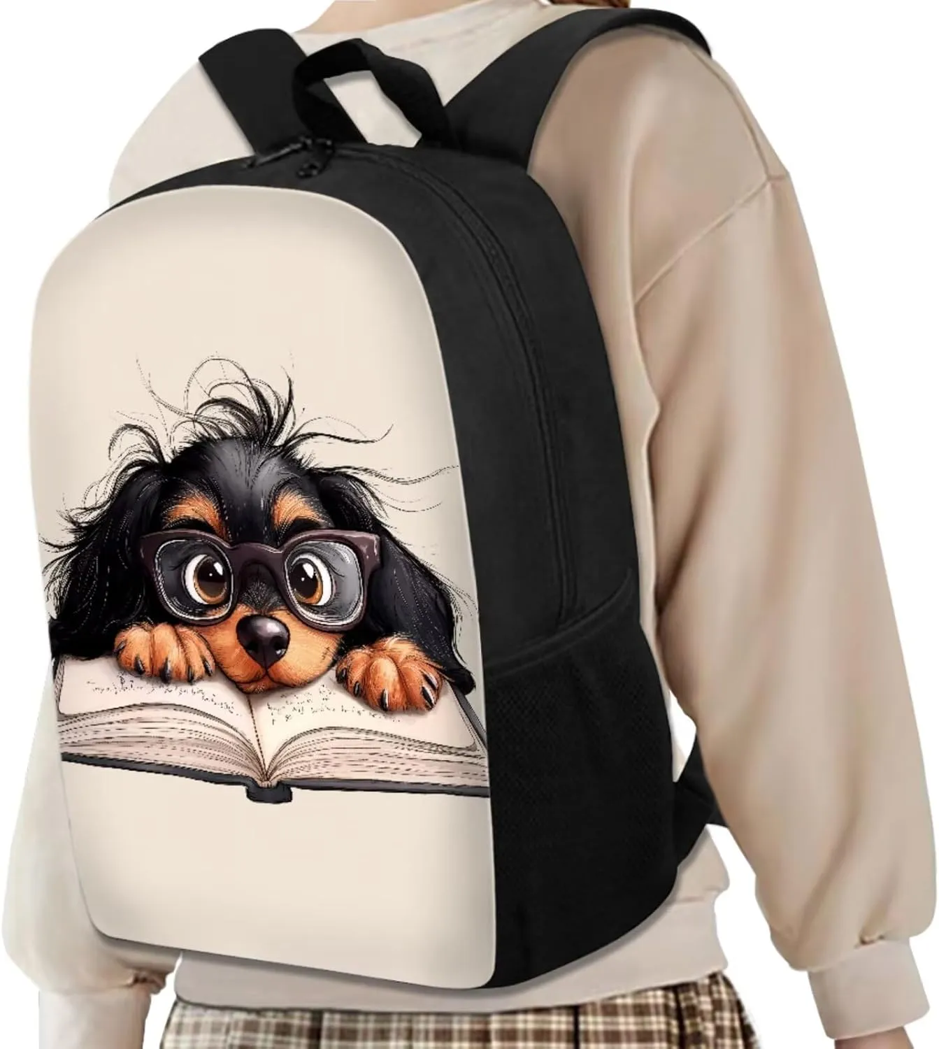 Puppy Kids Backpacks for Girls Boys Book Bags Large Lightweight 17 inch 4 Pcs Book Bag with Two Compartments Set Convenient Enhancing Learning Experience Suit Elementary Middle School