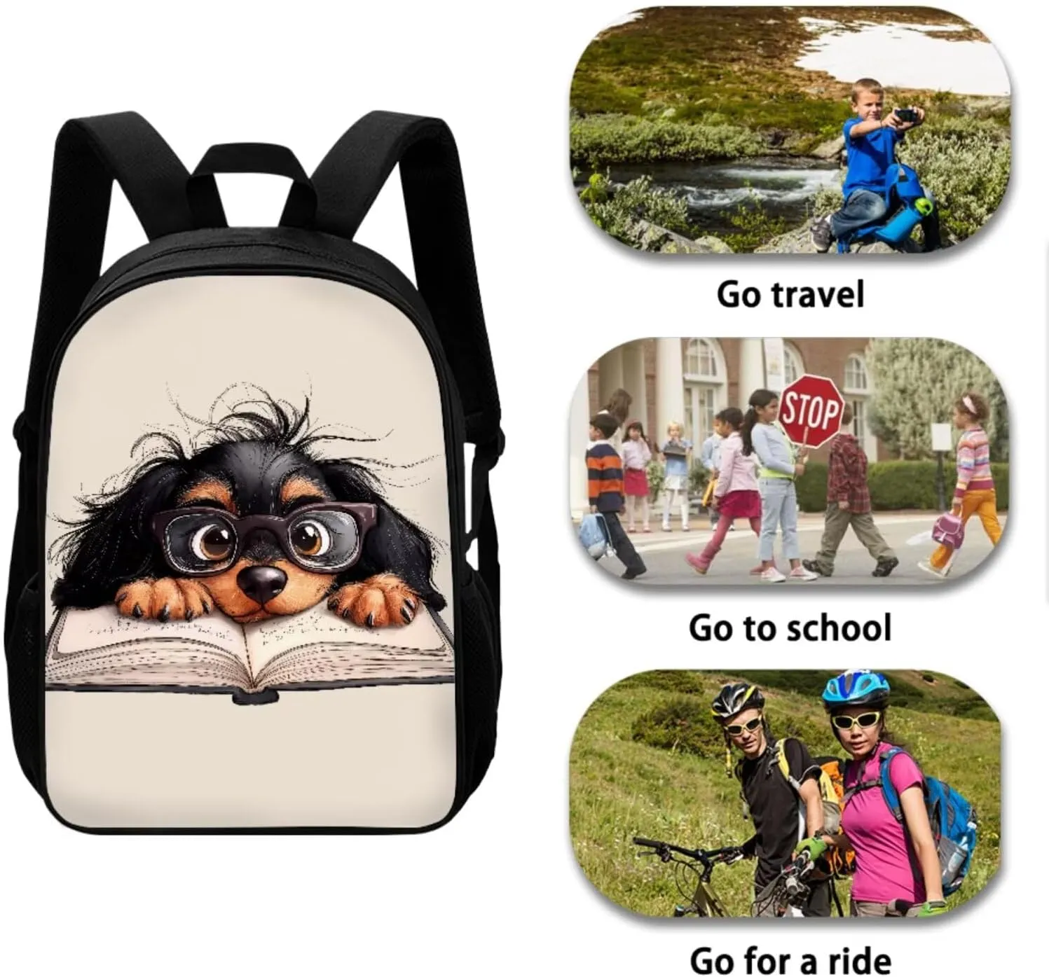 Puppy Kids Backpacks for Girls Boys Book Bags Large Lightweight 17 inch 4 Pcs Book Bag with Two Compartments Set Convenient Enhancing Learning Experience Suit Elementary Middle School