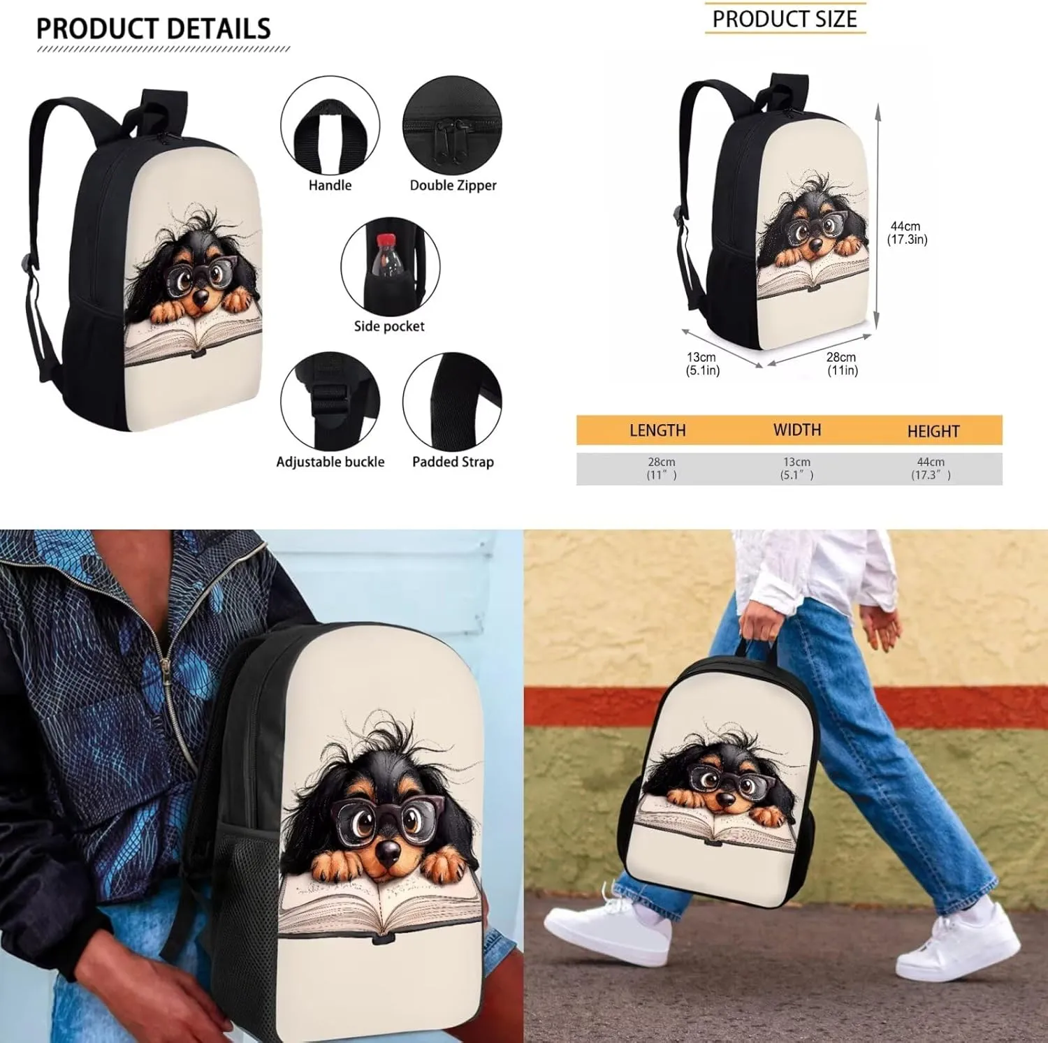 Puppy Kids Backpacks for Girls Boys Book Bags Large Lightweight 17 inch 4 Pcs Book Bag with Two Compartments Set Convenient Enhancing Learning Experience Suit Elementary Middle School