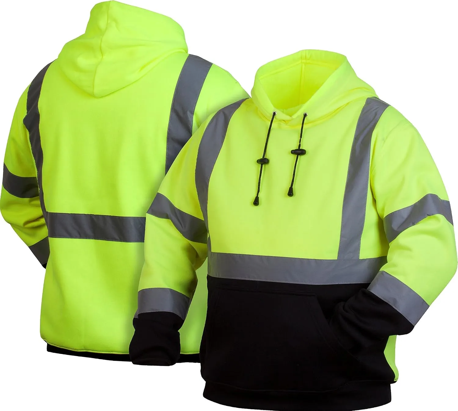 Pyramex Safety Pullover Sweatshirt With Black Bottom Hi Vis Lime,Extra Large