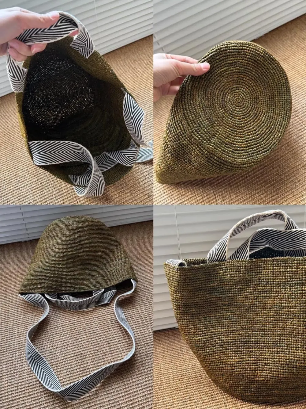 Raffia Straw Woven Handbag Shoulder Crossbody Bucket Bag Beach Vacation Hobo Versatile Crochet Large Capacity Chic Summer