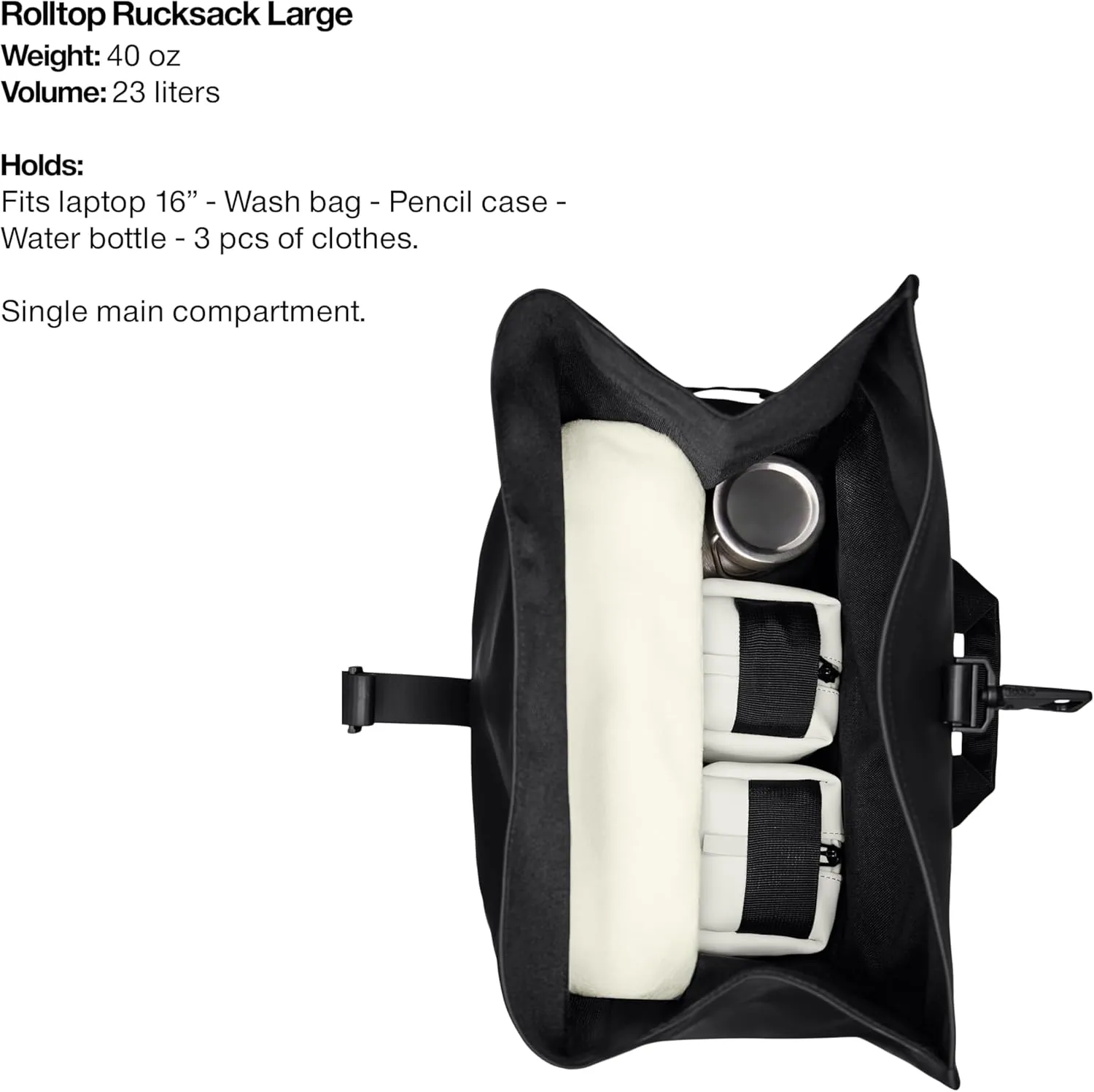 RAINS Rolltop Rucksack Large  Waterproof, Cycle-Ready, with Laptop Pocket and Chest Strap for Secure, Weatherproof Travel (Black)