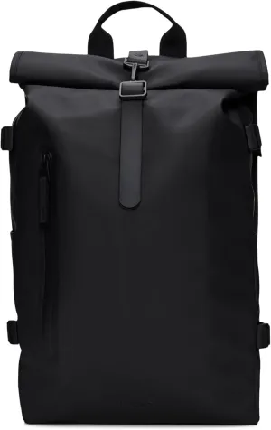 RAINS Rolltop Rucksack Large  Waterproof, Cycle-Ready, with Laptop Pocket and Chest Strap for Secure, Weatherproof Travel (Black)