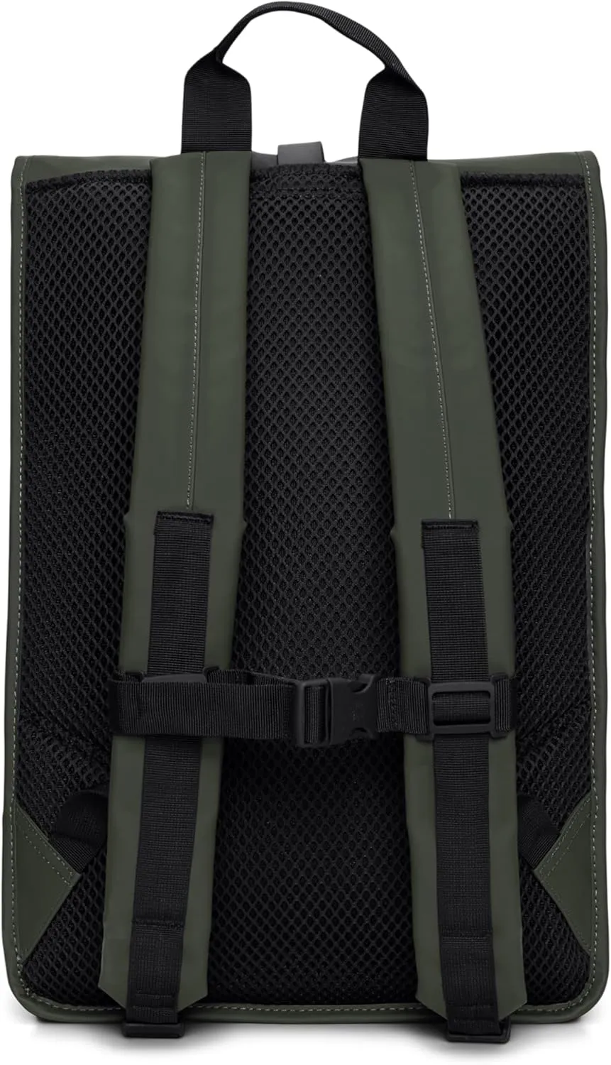 RAINS Rolltop Rucksack Large  Waterproof, Cycle-Ready, with Laptop Pocket and Chest Strap for Secure, Weatherproof Travel (Green)