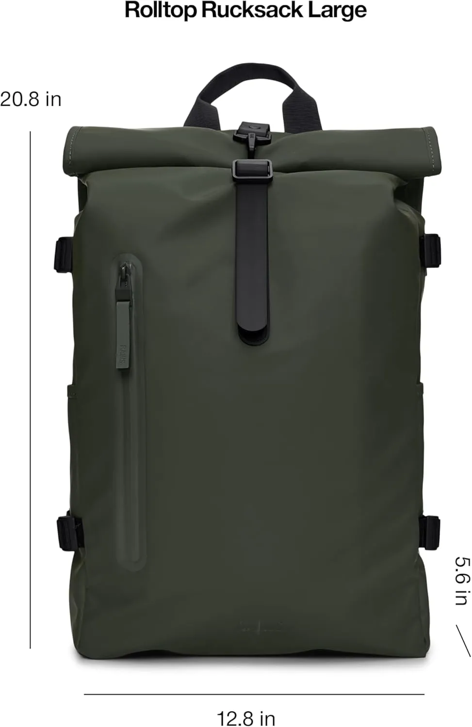 RAINS Rolltop Rucksack Large  Waterproof, Cycle-Ready, with Laptop Pocket and Chest Strap for Secure, Weatherproof Travel (Green)