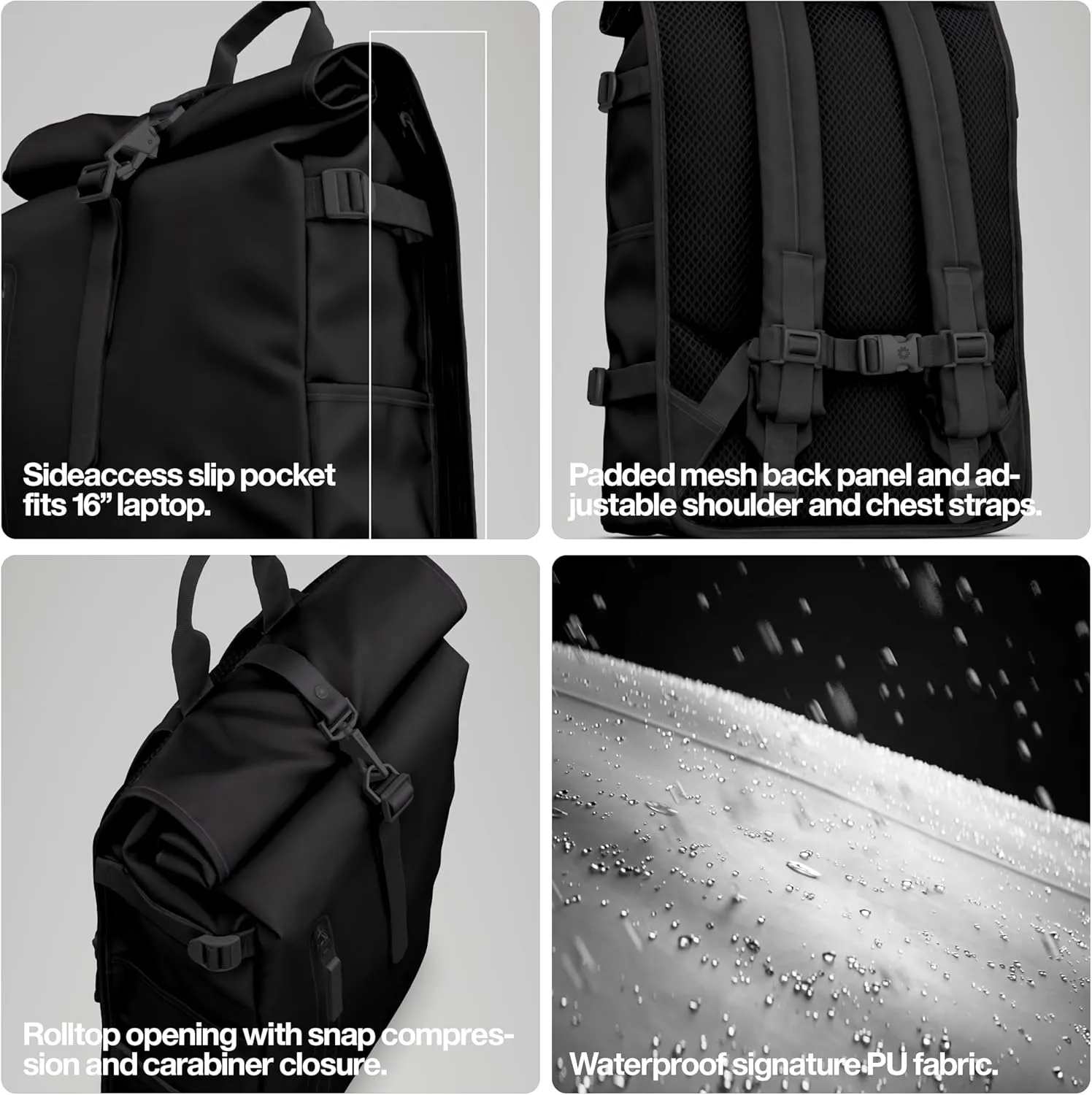 RAINS Rolltop Rucksack Large  Waterproof, Cycle-Ready, with Laptop Pocket and Chest Strap for Secure, Weatherproof Travel (Green)