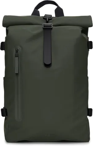 RAINS Rolltop Rucksack Large  Waterproof, Cycle-Ready, with Laptop Pocket and Chest Strap for Secure, Weatherproof Travel (Green)