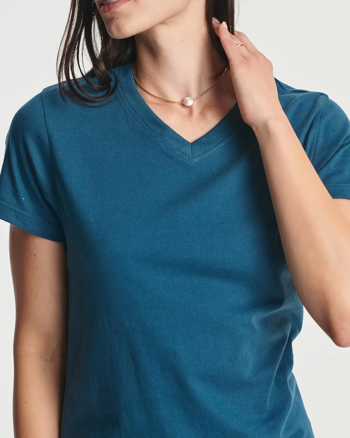 Real Essentials 4 Pack: Women's Classic-Fit Cotton Short-Sleeve V-Neck T-Shirt (Available in Plus Size)