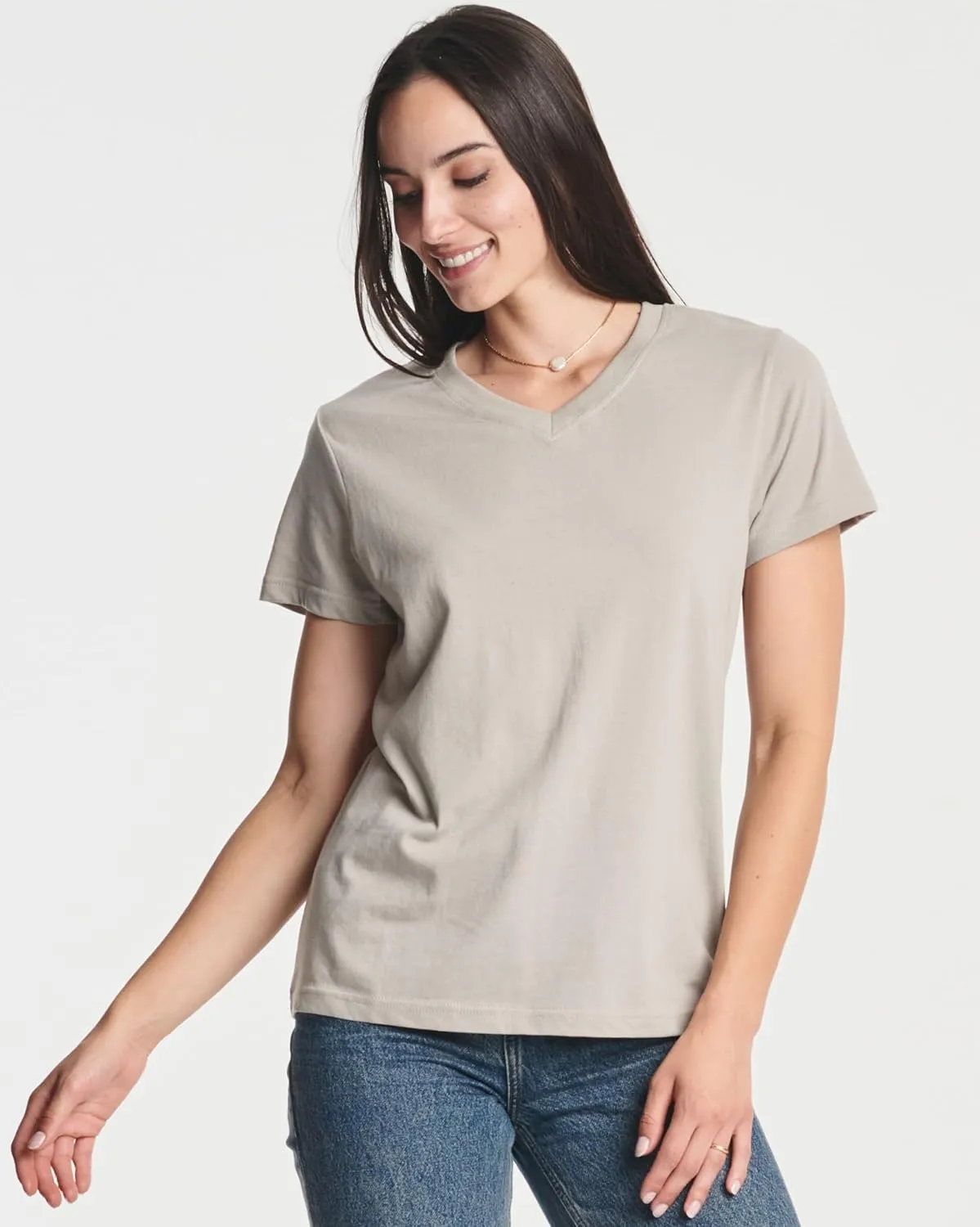 Real Essentials 4 Pack: Women's Classic-Fit Cotton Short-Sleeve V-Neck T-Shirt (Available in Plus Size)