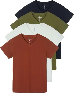 Real Essentials 4 Pack: Women's Classic-Fit Cotton Short-Sleeve V-Neck T-Shirt (Available in Plus Size)