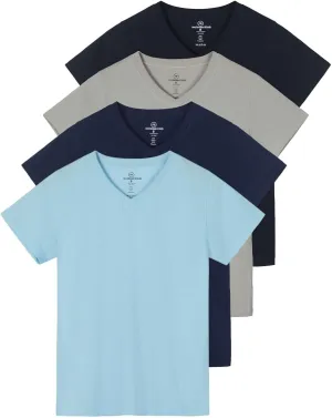 Real Essentials 4 Pack: Women's Classic-Fit Cotton Short-Sleeve V-Neck T-Shirt (Available in Plus Size)