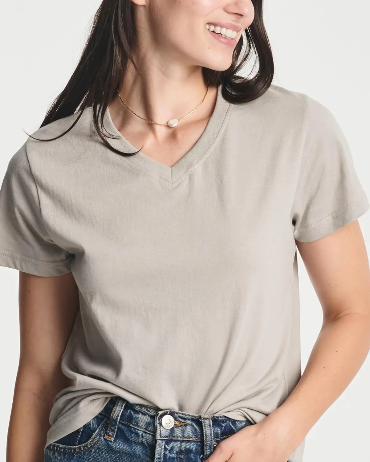 Real Essentials 4 Pack: Women's Classic-Fit Cotton Short-Sleeve V-Neck T-Shirt (Available in Plus Size)