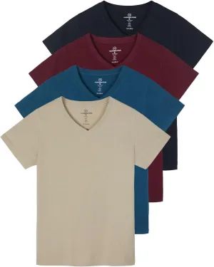 Real Essentials 4 Pack: Women's Classic-Fit Cotton Short-Sleeve V-Neck T-Shirt (Available in Plus Size)