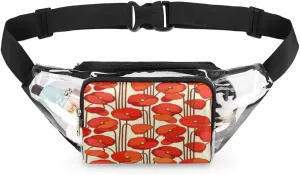Red Compact Flower Clear Fanny Pack Stadium Approved Adjustable Clear Belt Bag Cute Waist Bags for Women Men Travel Sports Events Hiking Concerts