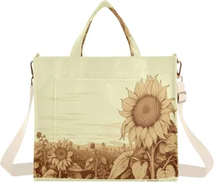 Retro Sunflower Field Corduroy Tote Bag for Women Hobo Crossbody Bag Purse Stylish Shoulder Handbag Messenger Bags, S