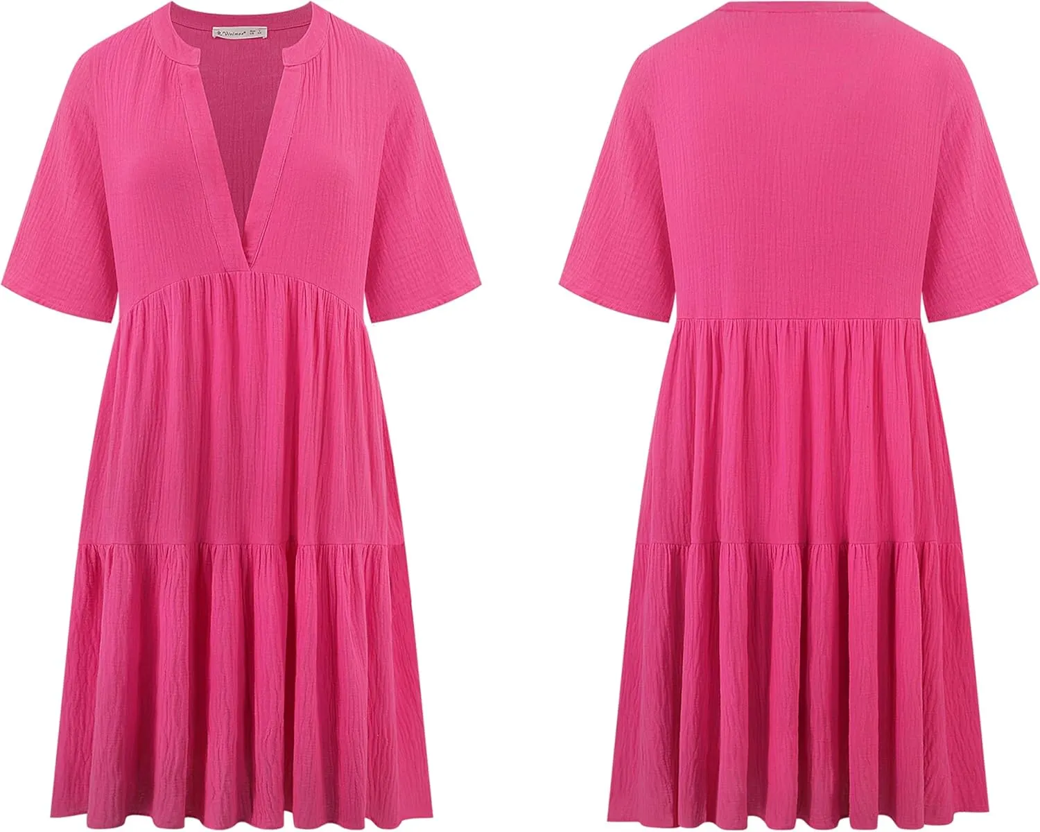 R.Vivimos Womens Summer Cotton Flowy Mini Dress V Neck Short Sleeve Boho Ruffle Tiered Casual Loose Tunic Dress