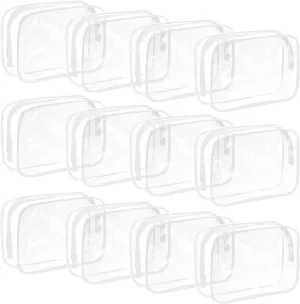 SAREAL Clear Travel Toiletry Bag Clear Makeup Bag, 12 Pcs Cosmetic Toiletry Bag Clear Makeup Organizer for Travel, Transparent Cosmetic Bag for Travel Makeup Organizer, White