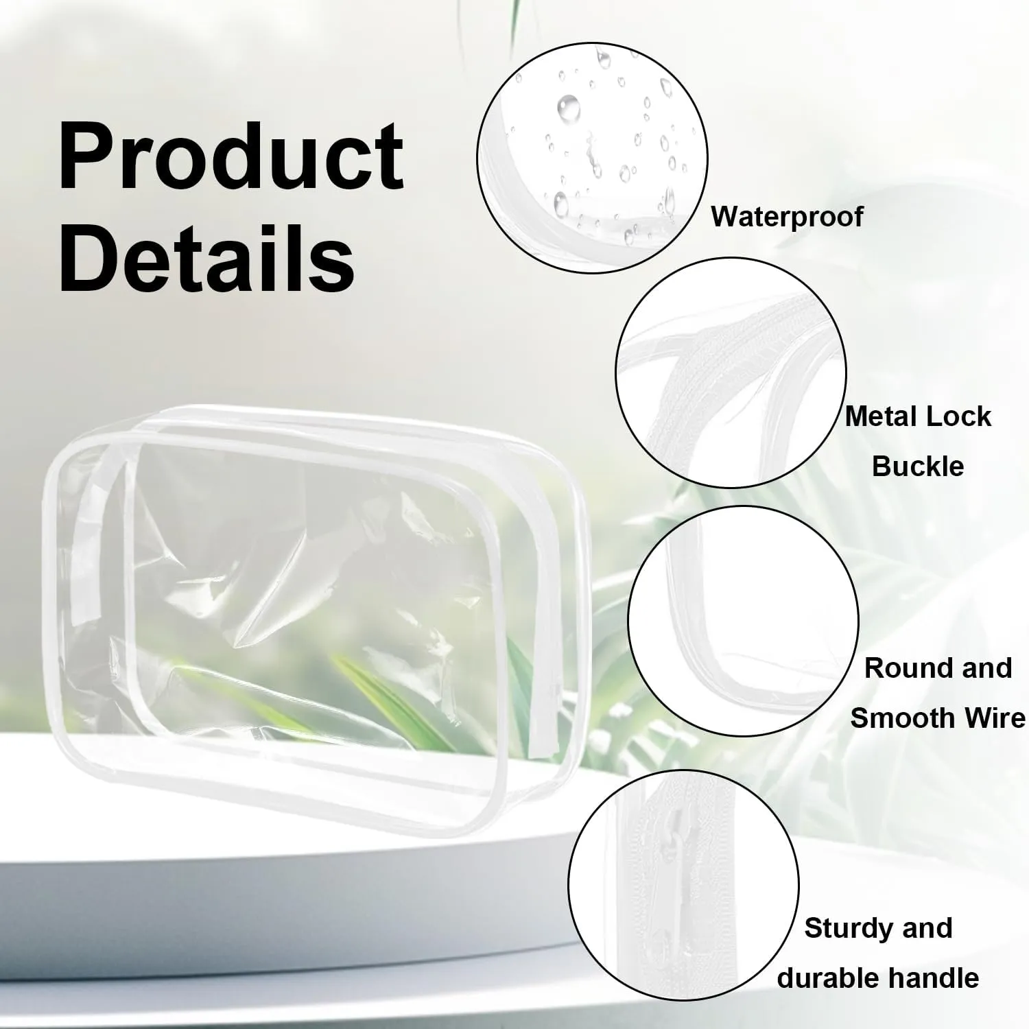 SAREAL Clear Travel Toiletry Bag Clear Makeup Bag, 12 Pcs Cosmetic Toiletry Bag Clear Makeup Organizer for Travel, Transparent Cosmetic Bag for Travel Makeup Organizer, White