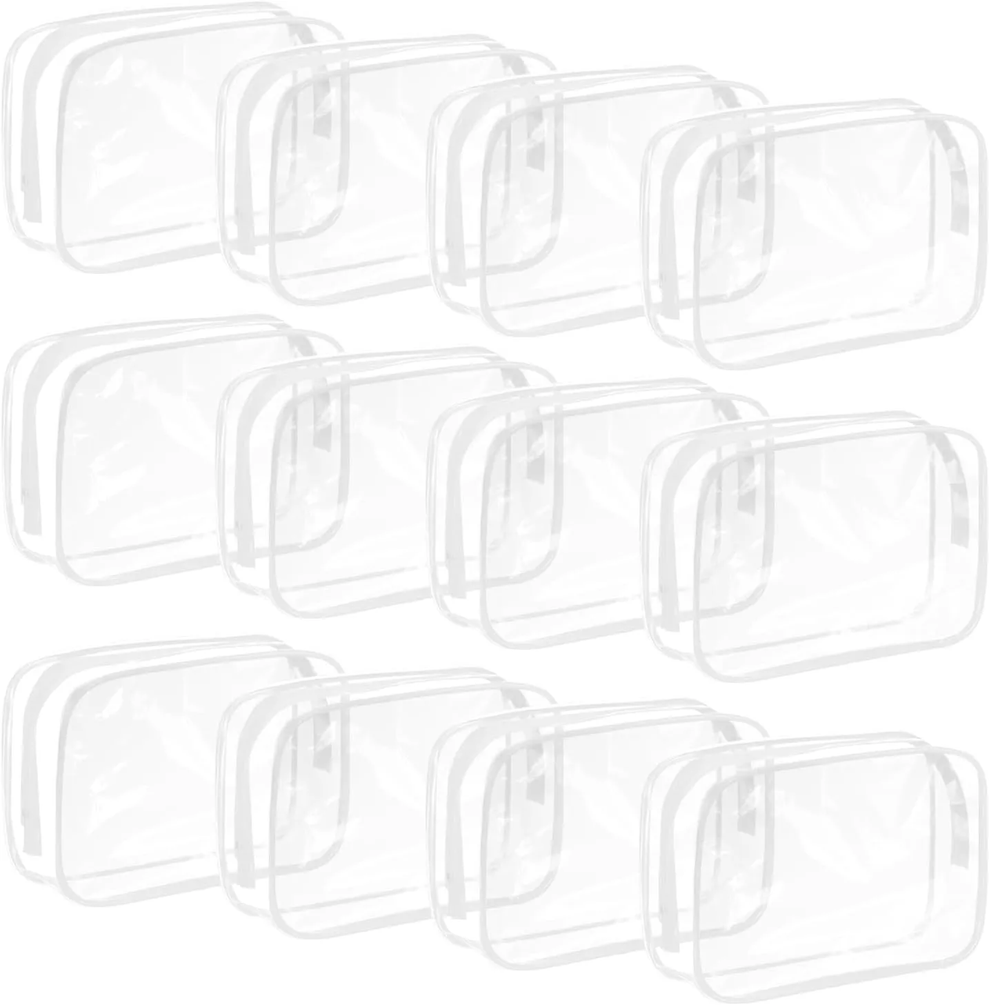 SAREAL Clear Travel Toiletry Bag Clear Makeup Bag, 12 Pcs Cosmetic Toiletry Bag Clear Makeup Organizer for Travel, Transparent Cosmetic Bag for Travel Makeup Organizer, White
