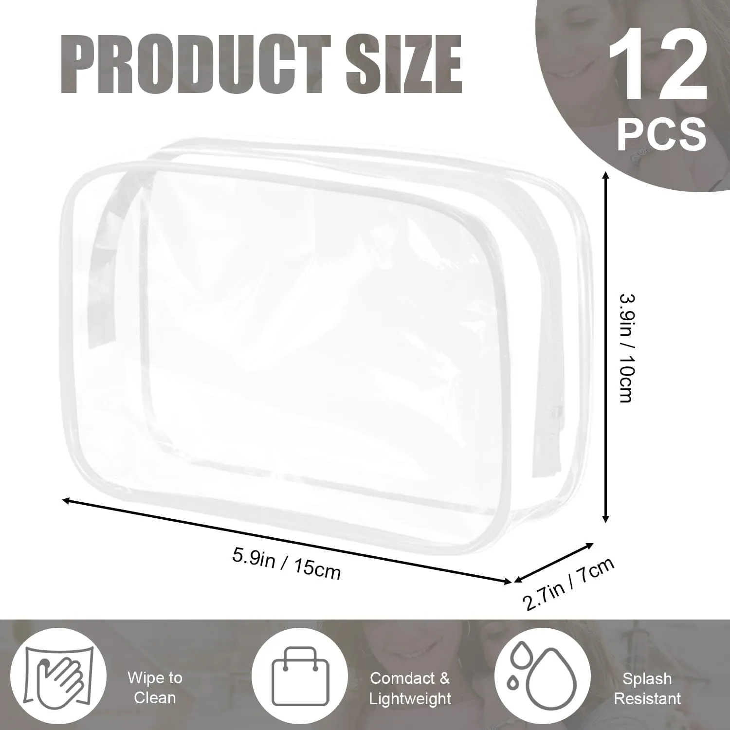 SAREAL Clear Travel Toiletry Bag Clear Makeup Bag, 12 Pcs Cosmetic Toiletry Bag Clear Makeup Organizer for Travel, Transparent Cosmetic Bag for Travel Makeup Organizer, White