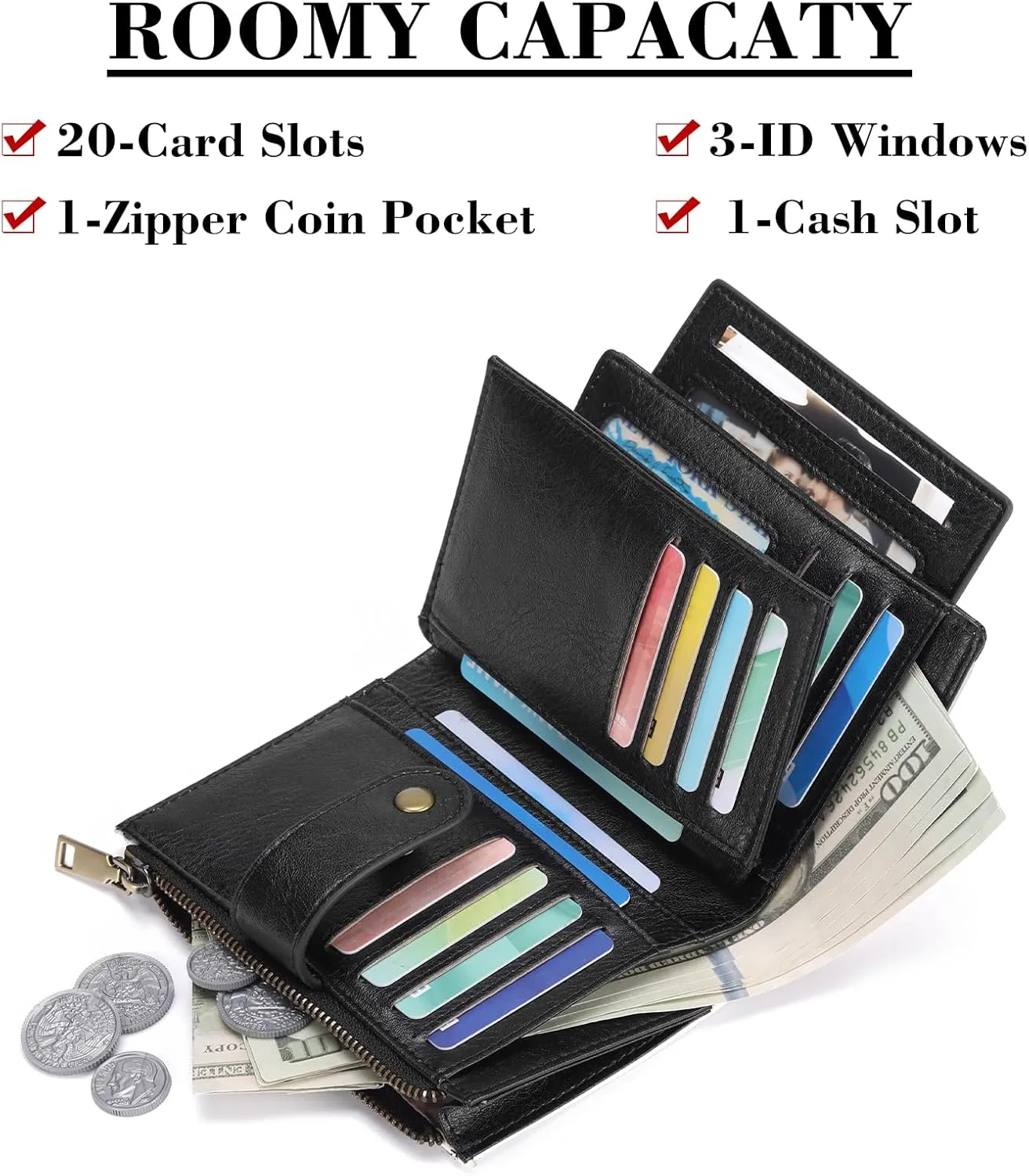 SENDEFN Small Wallets for Women Leather Bifold Compact RFID Blocking with ID Window