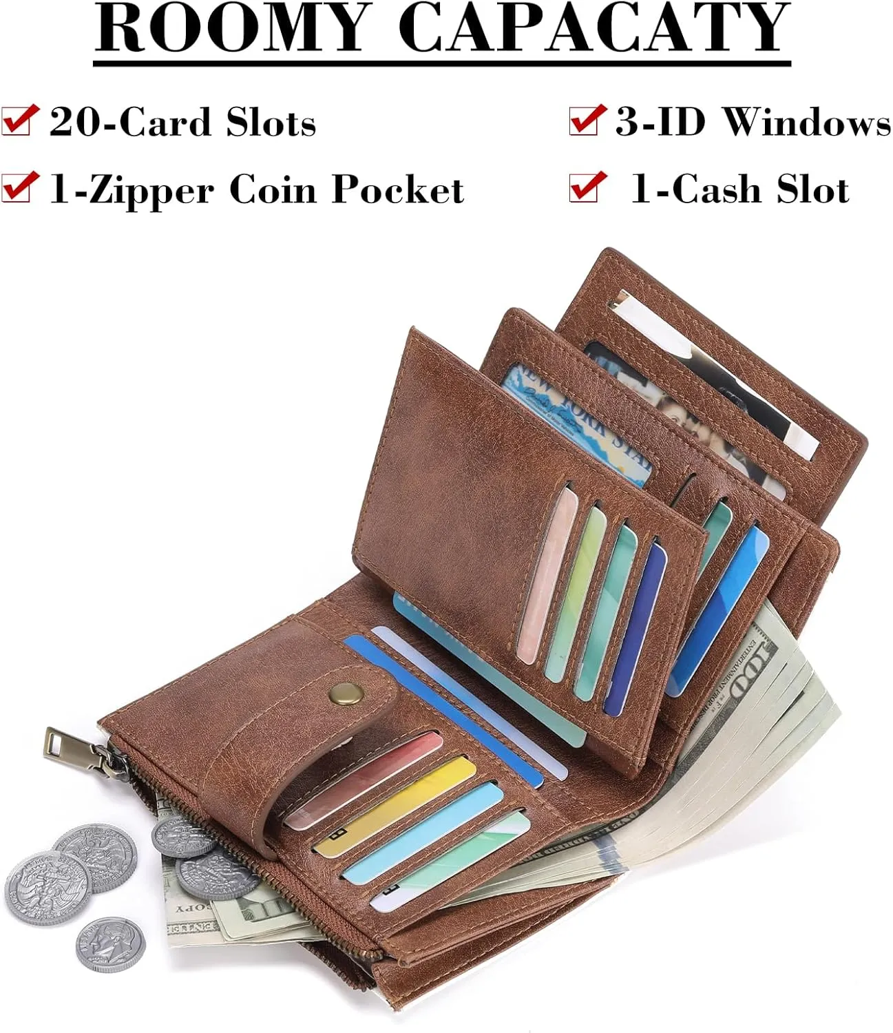 SENDEFN Small Wallets for Women Leather Bifold Compact RFID Blocking with ID Window