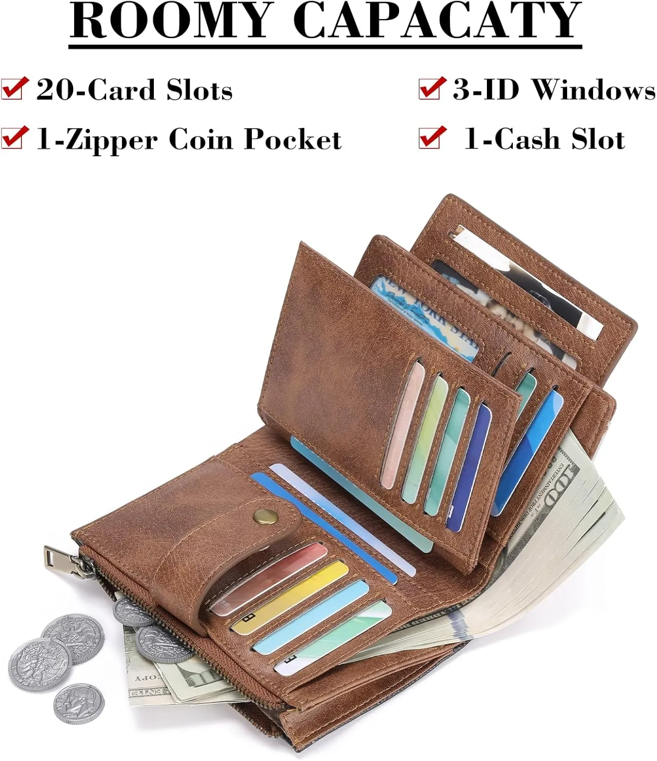 SENDEFN Small Wallets for Women Leather Bifold Compact RFID Blocking with ID Window
