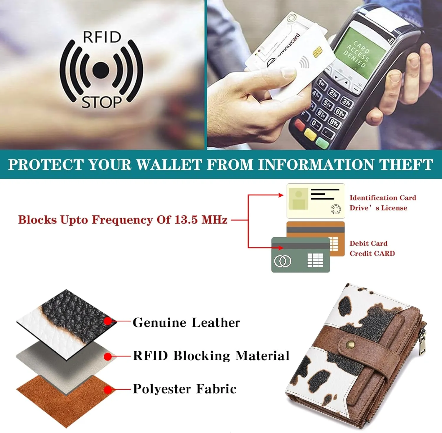 SENDEFN Small Wallets for Women Leather Bifold Compact RFID Blocking with ID Window