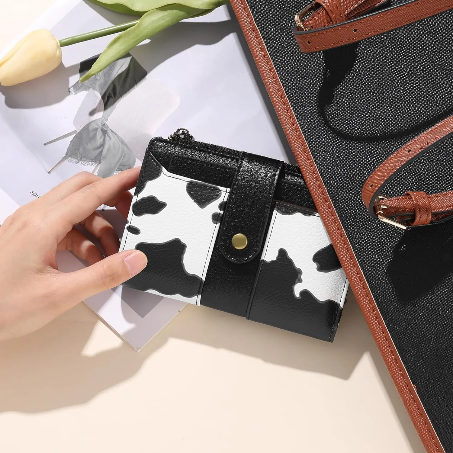 SENDEFN Small Wallets for Women Leather Bifold Compact RFID Blocking with ID Window