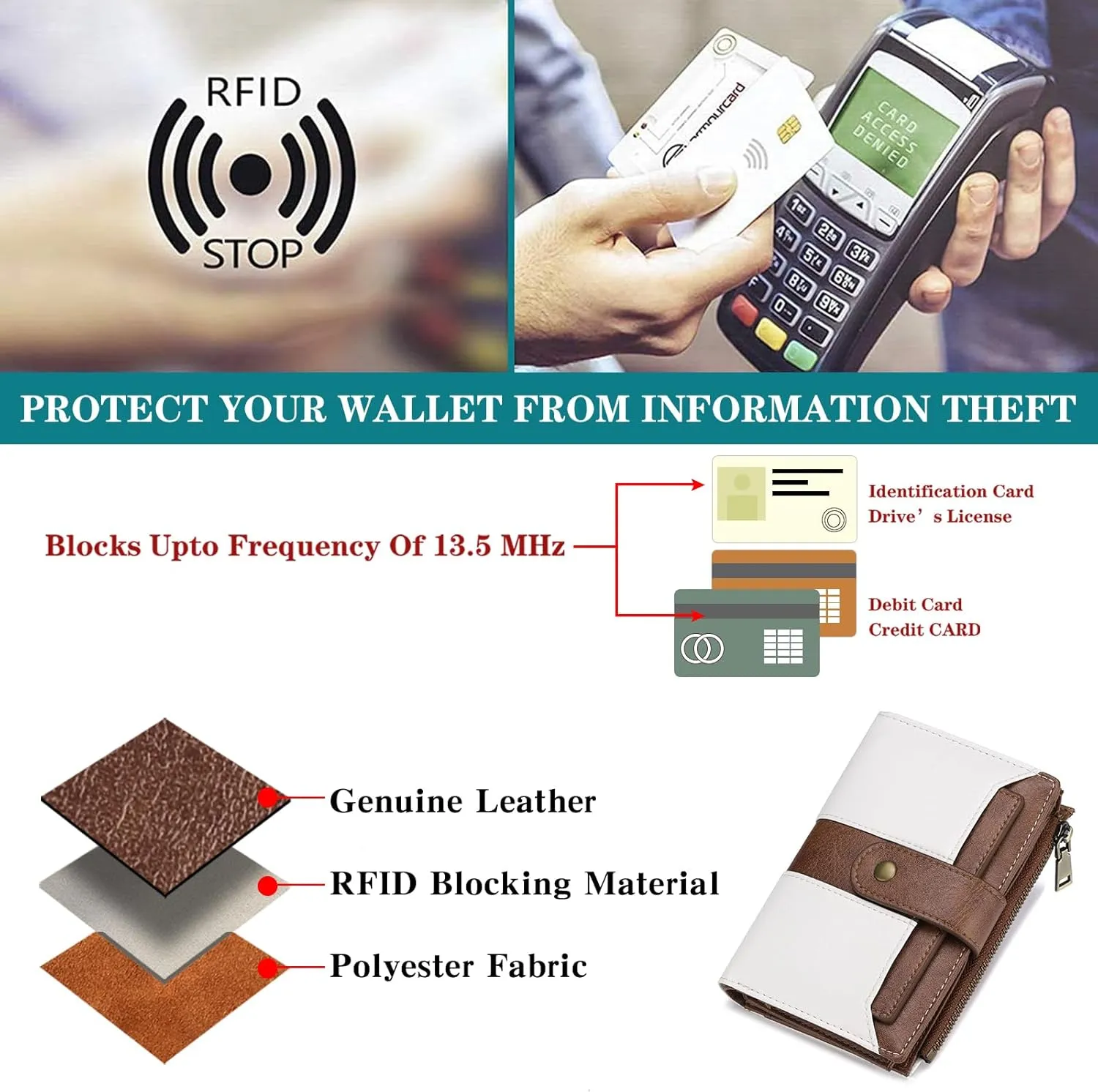 SENDEFN Small Wallets for Women Leather Bifold Compact RFID Blocking with ID Window