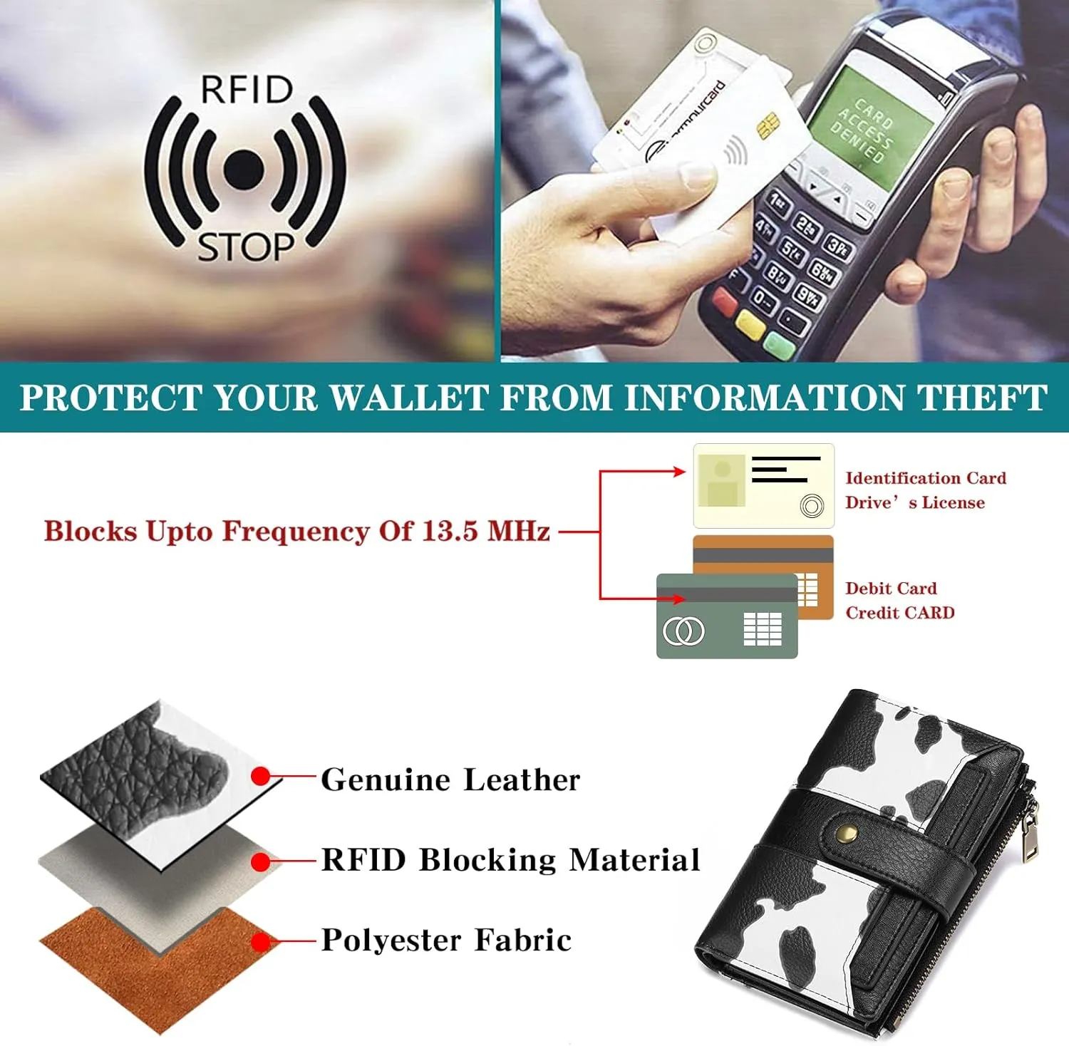 SENDEFN Small Wallets for Women Leather Bifold Compact RFID Blocking with ID Window