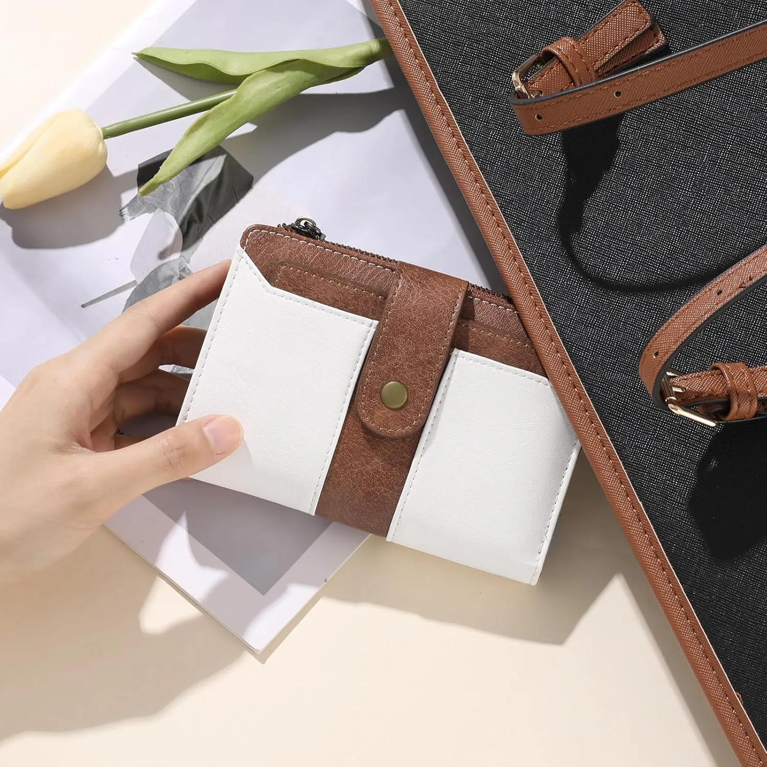 SENDEFN Small Wallets for Women Leather Bifold Compact RFID Blocking with ID Window