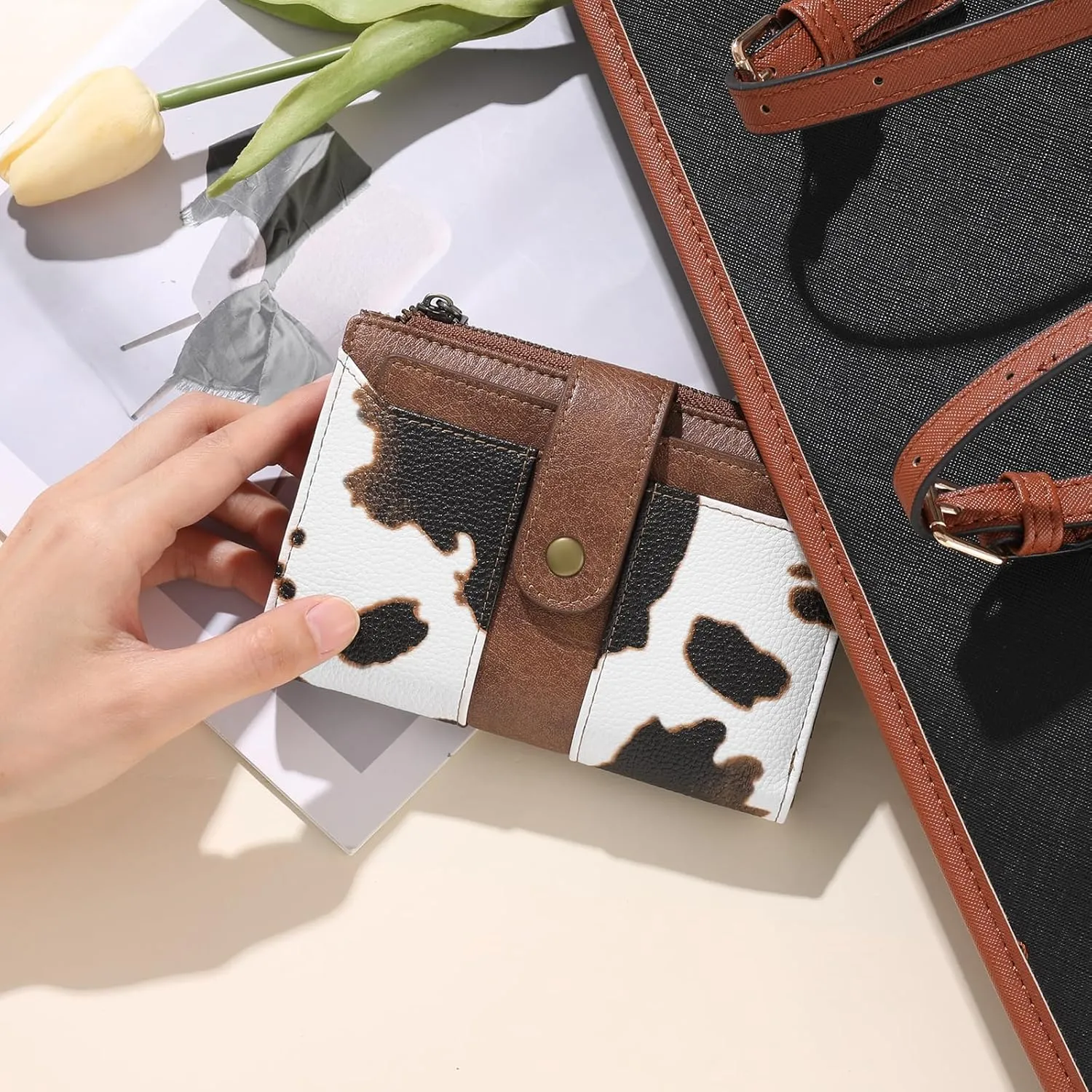 SENDEFN Small Wallets for Women Leather Bifold Compact RFID Blocking with ID Window