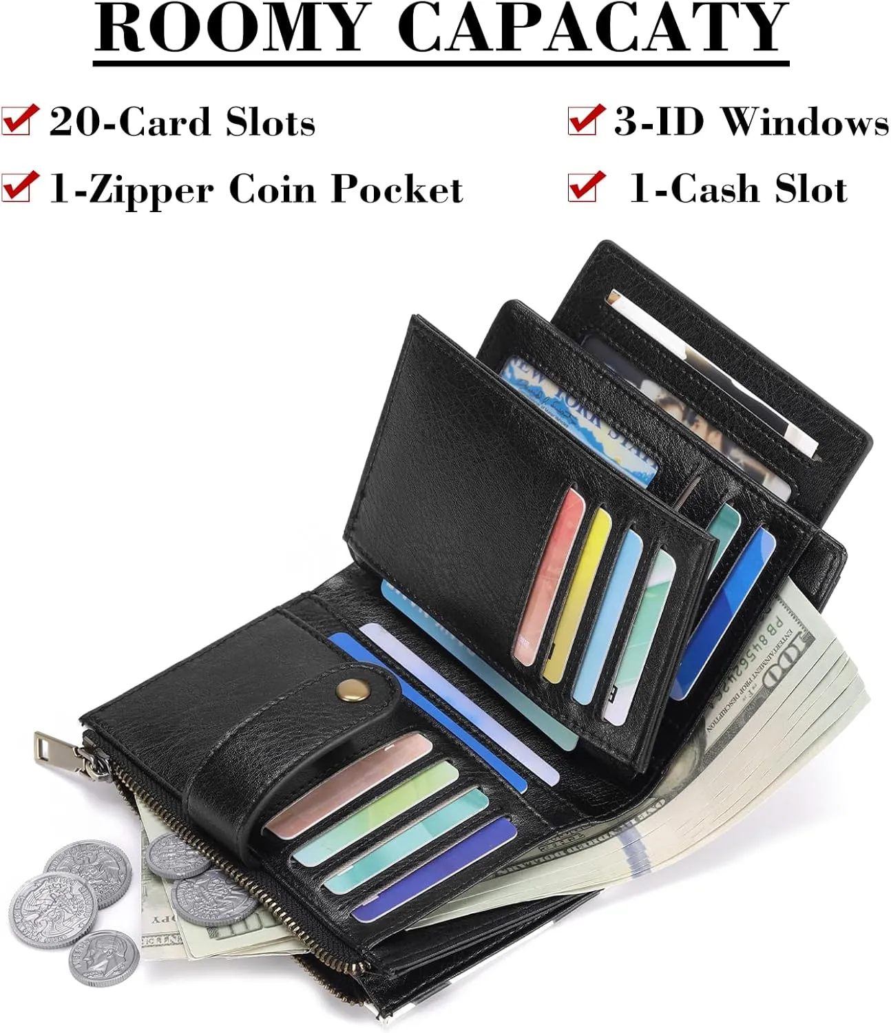 SENDEFN Small Wallets for Women Leather Bifold Compact RFID Blocking with ID Window