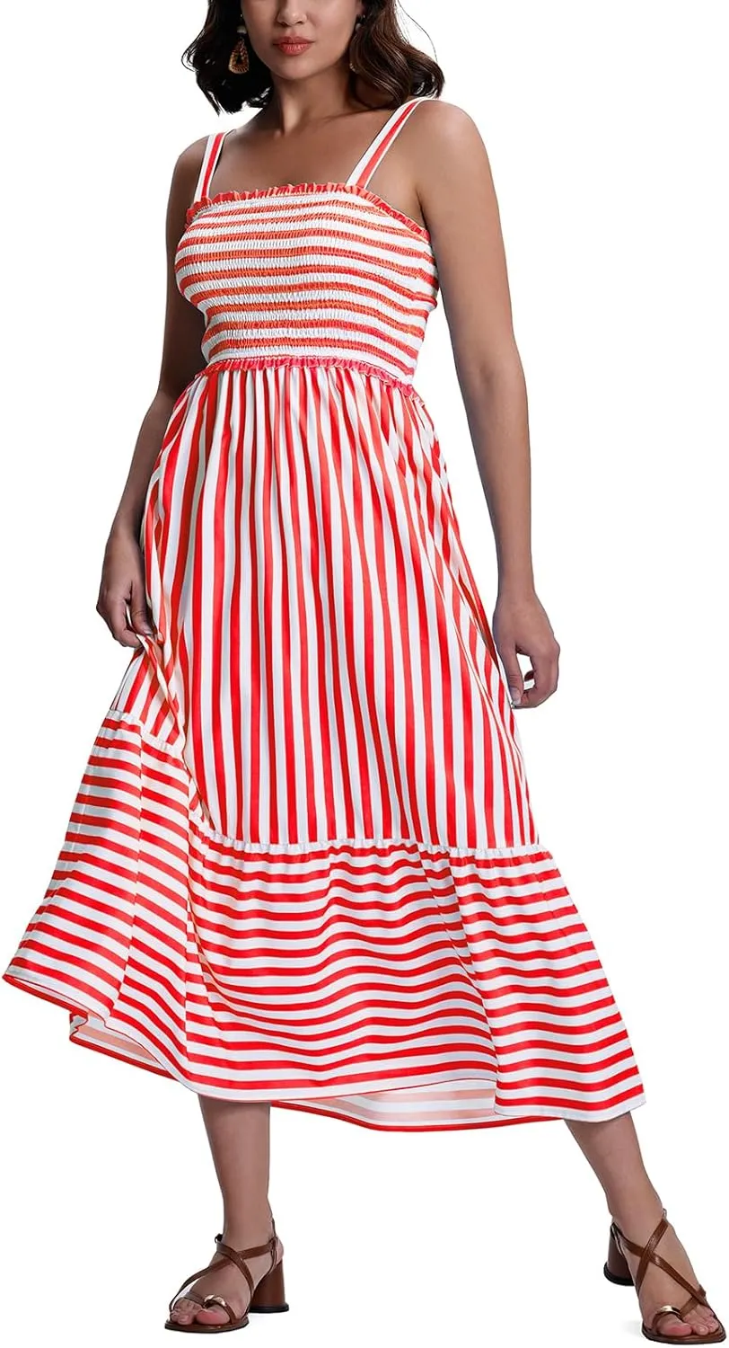 SeSe Code Womens Summer Maxi Dress Smocked Sleeveless Beach Vacation Casual Long Sundress