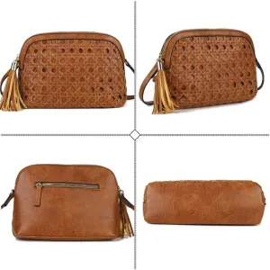 Shoulder Bag for Women Vintage PU Leather Crossbody Purse Small Messenger Bags Designer Woven Purse with Tassel, One Color, One Size
