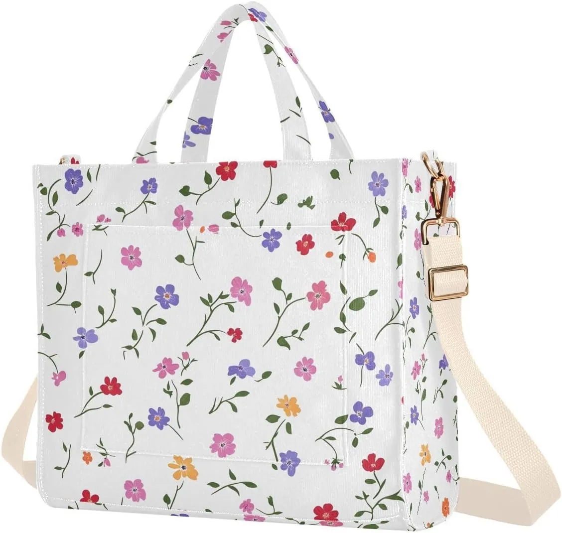 Simple Wildflower Corduroy Tote Bag for Women Hobo Crossbody Bag Purse Stylish Shoulder Handbag Messenger Bags, S